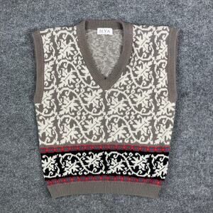 ILYA Sweater Vest Womens Size M Beige Brown Knit V-Neck Vintage Fair Isle